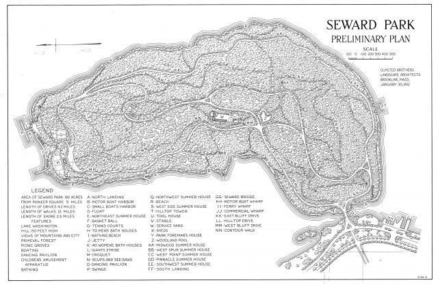 black and white drawing labeled "Seward Park Preliminary Plan" and dated January 30, 1912