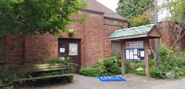 photo of clay studio showing front door and information kiosk
